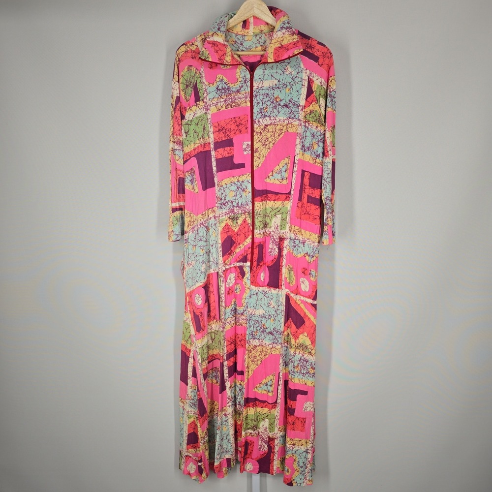 Vintage Maxi Dress in Pink, Green, Aqua, Purple Print